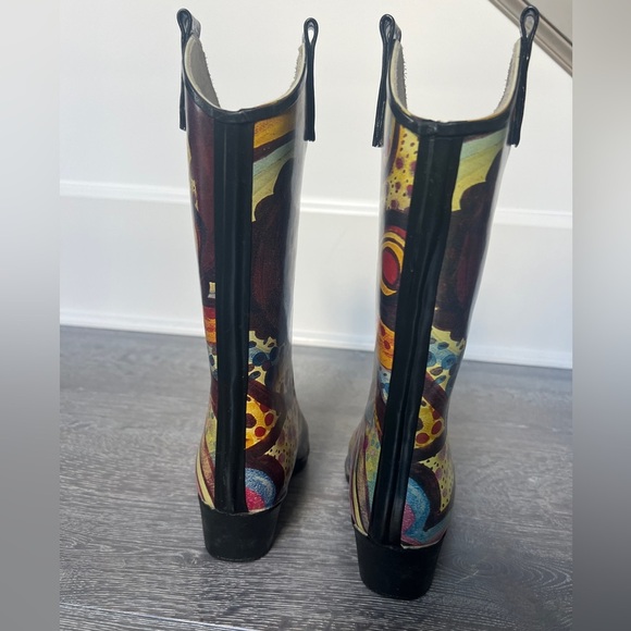 Nomad Yippy Rubber Rain Boots Cowboy Boho women’s 7 Turquoise Monet pattern - Picture 3 of 8